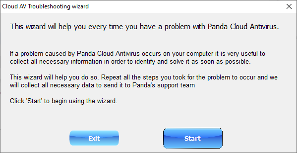The Cloud AV Troubleshooting Wizard dialog box.