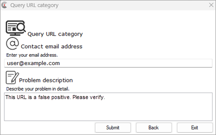 Screenshot of the Query URL category report information