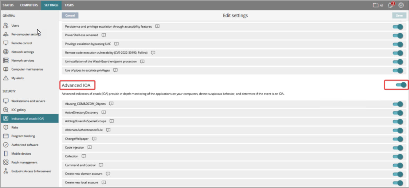 Screen shot of how to disable Advanced IOA