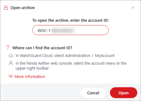 Screenshot of the Open Archive dialog box