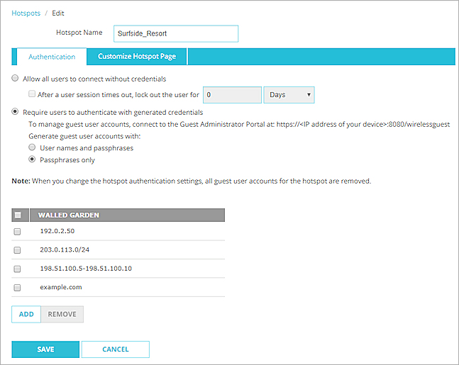 Screen shot of External Auth page with populated Auth Exceptions list