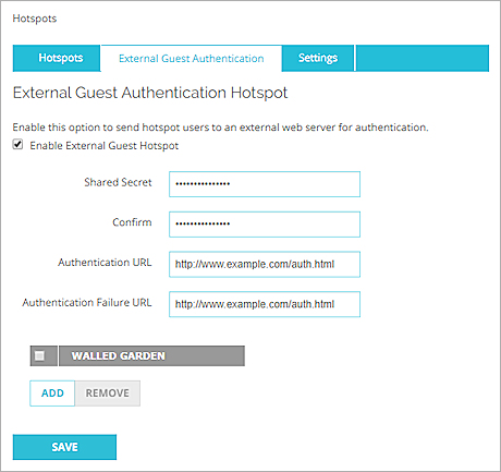 Screen shot of completed External Guest Authentication settings
