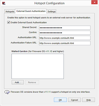 Screen shot of external hotspot authentication settings