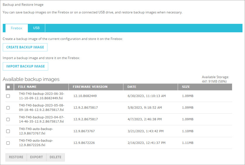 Screen shot of Backup and Restore Image page.
