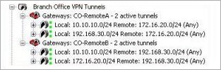 Screen shot of Firebox System Manager routes between different tunnels that indicate Tunnel Switching operates correctly.