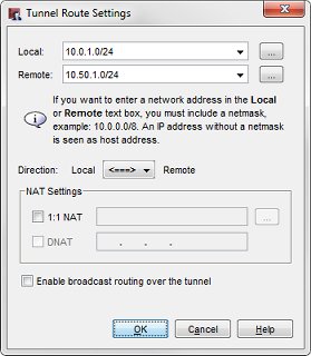 Screen shot of the Tunnel Route Settings dialog box