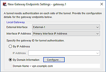 Screen shot of the gateway endpoint settings