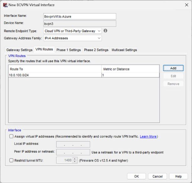 Screen shot of VPN routes