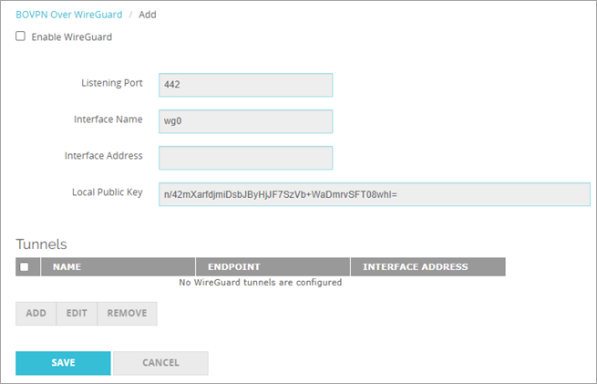 Screenshot of the BOVPN Over WireGuard page