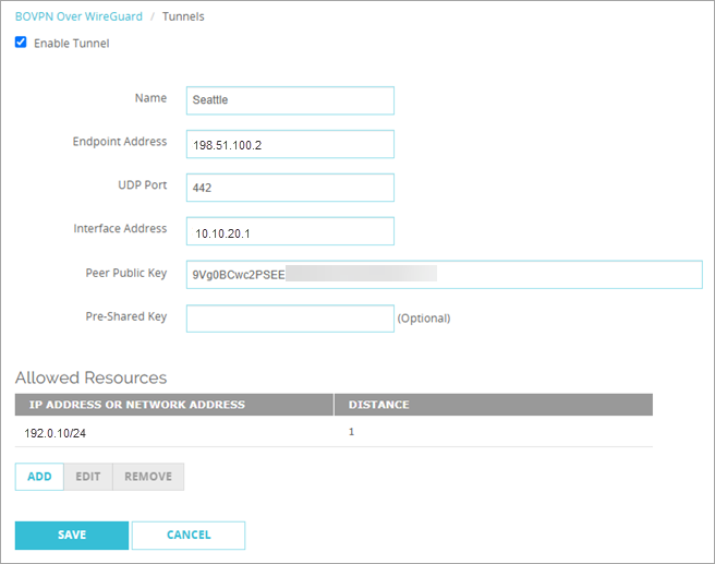 Screenshot of allowed resources for a WireGuard tunnel