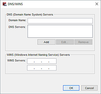 Screenshot of the DNS/WINS dialog box.
