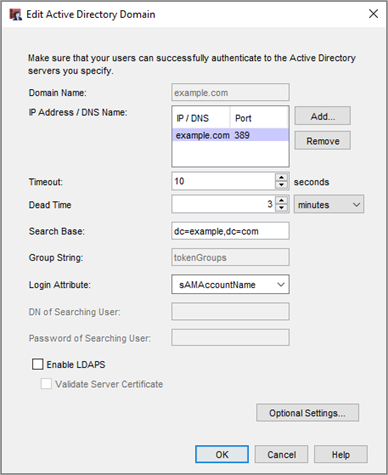 Authentication Servers dialog box - Active Directory tab