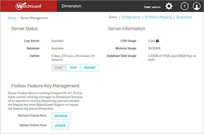 Screen shot of the Log Server Management > Status page