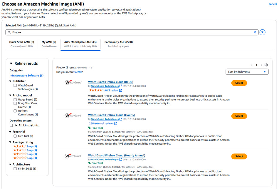 Screen shot of the EC2 Choose an AMI page