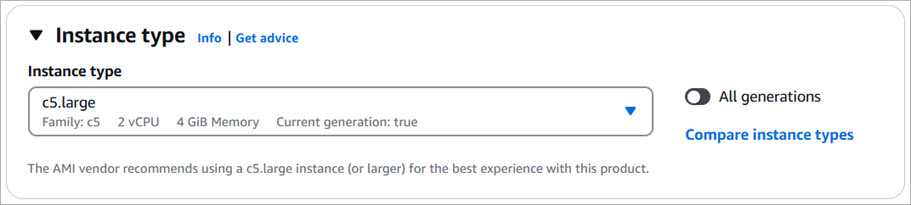 Screen shot of the Instance Type section on the Launch an Instance page
