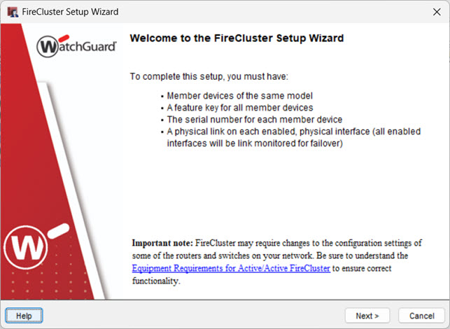 Screen shot of the FireCluster Wizard Welcome page