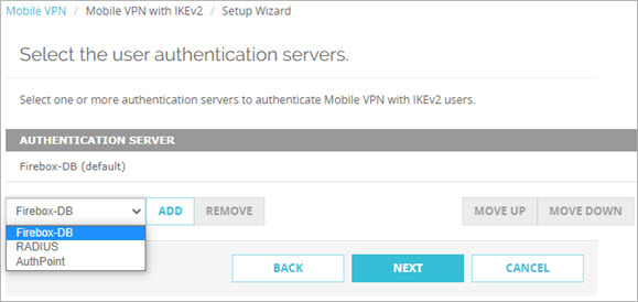 Screenshot of the Mobile VPN with IKEv2 page.