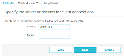 Screen shot of the server settings in the wizard