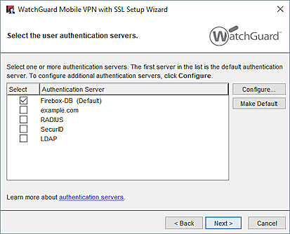 Screen shot of the authentication server settings