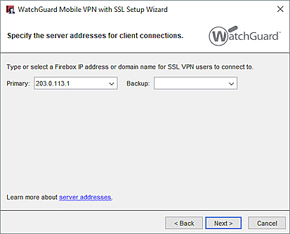 Screen shot of the server address settings