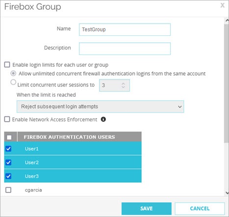 Screen shot of the Firebox Group dialog box