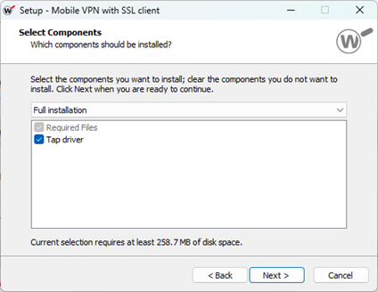 Screenshot that shows how to select the TAP adapter.