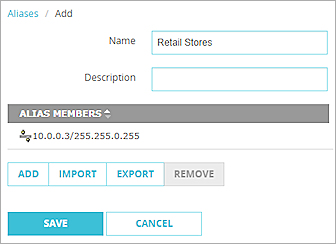 Screen shot of the Aliases Add page