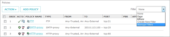 Screen shot of the Manage Filters page