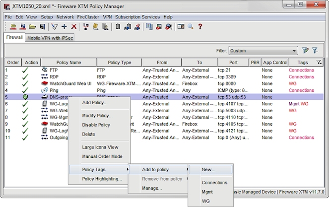 Screen shot of the Policy Tags context menu