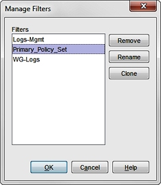 Screen shot of the Manage Filters dialog box
