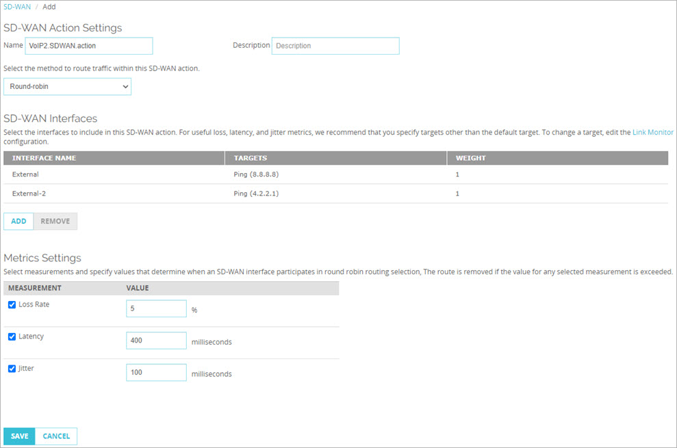 Screen shot of a completed SD-WAN configuration (Round Robin)