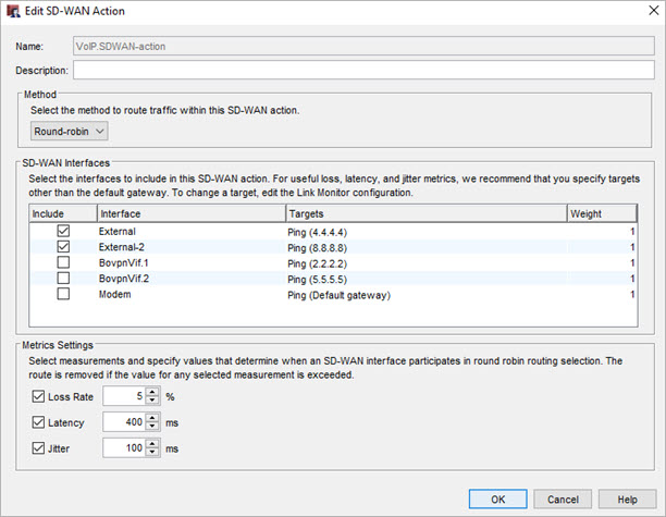 Screen shot of a completed SD-WAN configuration (Round Robin)