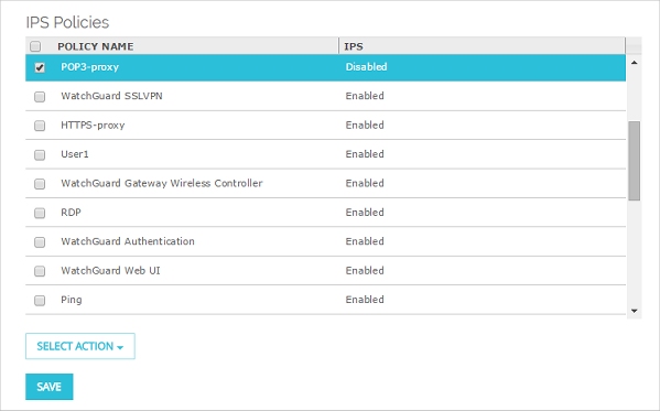 Screen shot of the IPS Policies page
