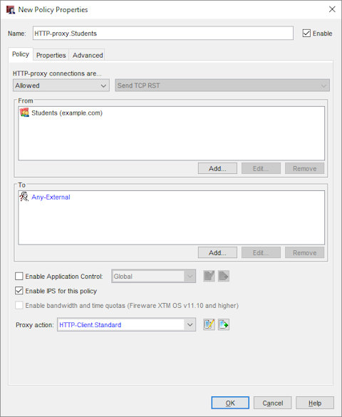 Screen shot of the New Policy Properties dialog box