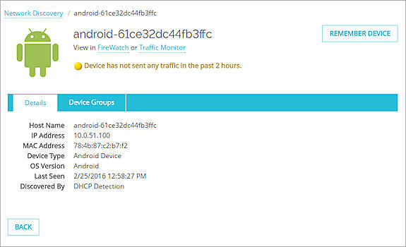 Screenshot of the Details page for the device