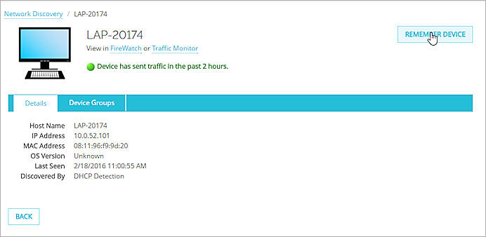 Screenshot of the Remember Device button on the Details page