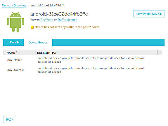 Screenshot of the Device Groups page for an Android device