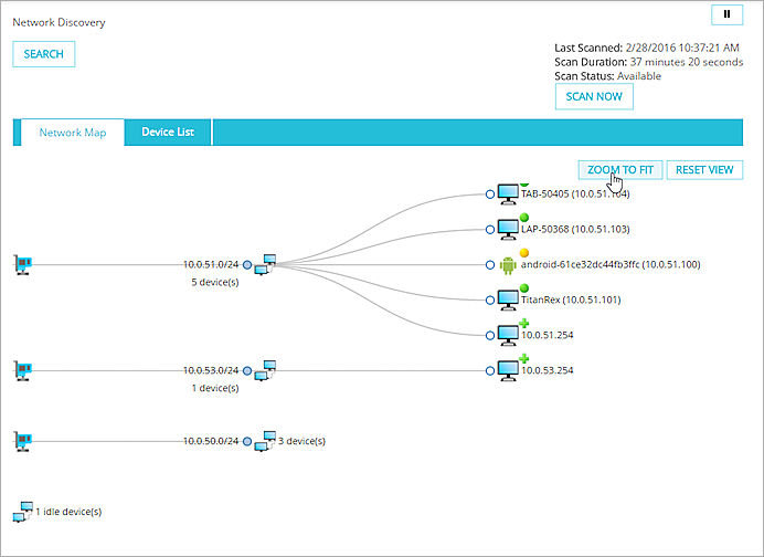 Screenshot of the Network map tab with zoom to fit button