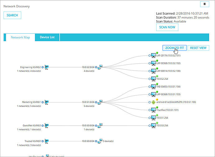 Screenshot of the Network map tab with zoom to fit button