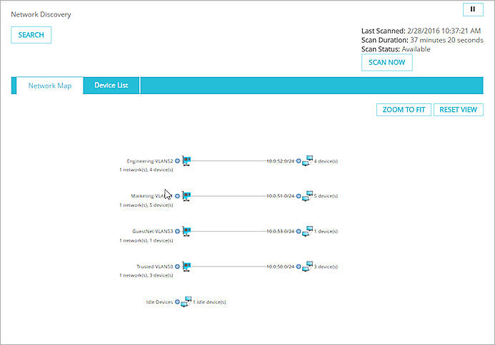 Screenshot of network map with zoom to fit button