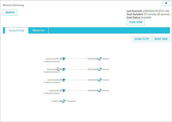 Screenshot of network map with zoom to fit button