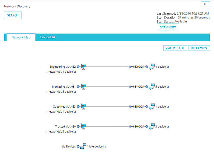 Screenshot of network map with zoom to fit button