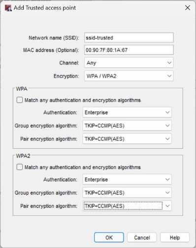 Screen shot of the Add Trusted Access Point dialog box