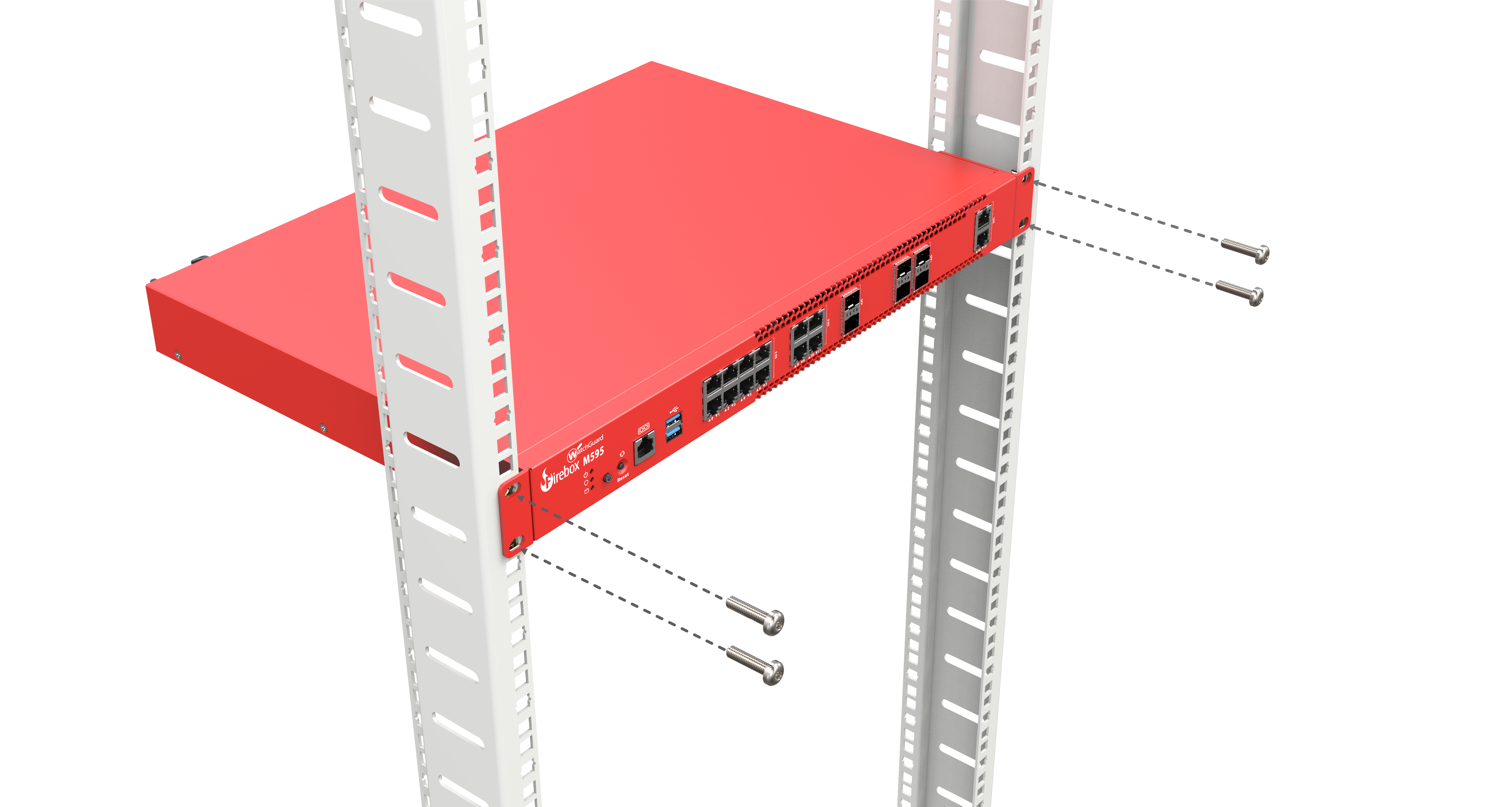 Diagram of Firebox rack ear bracket installation - Step 3