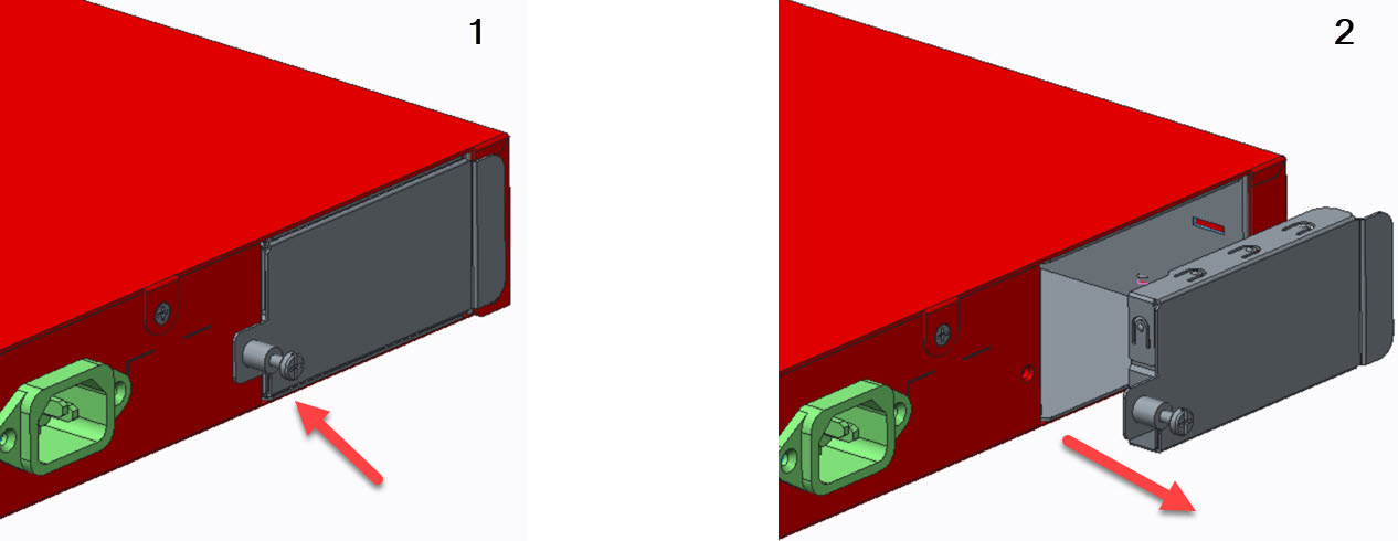 Diagram of the redundant power supply installation steps 1 and 2
