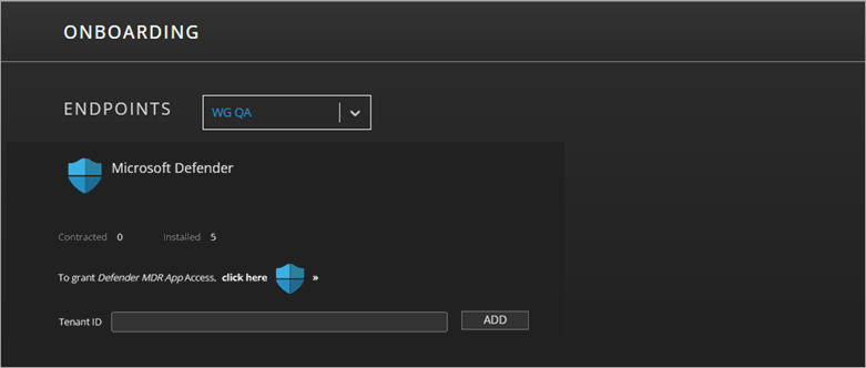 Screen shot of MDR portal Onboarding Endpoints page