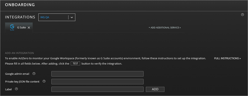 Screen shot of MDR portal Google Workspace integration settings