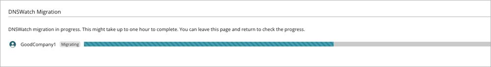 Screenshot of the DNSWatch Migration Progress page in the DNSWatch Migration Tool