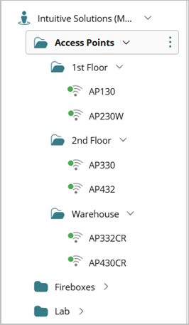 Screen shot of device folders organized by location