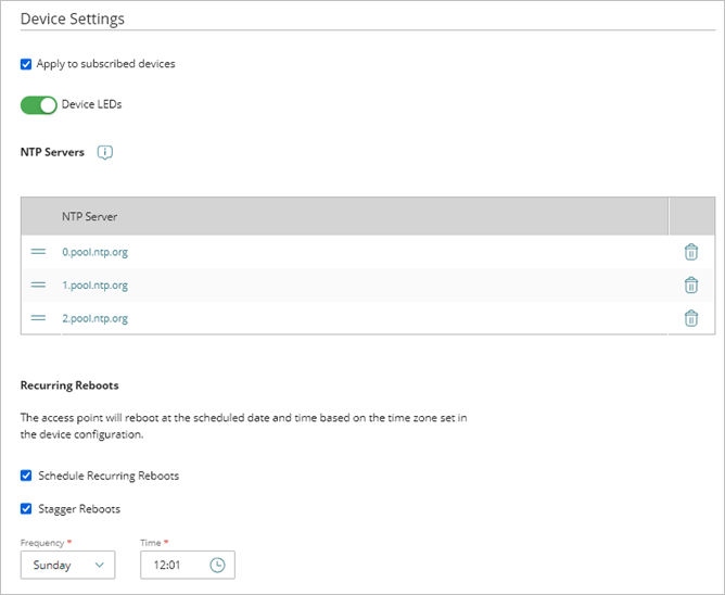 Screen shot of the device settings for an Access Point in an Access Point Site configuration